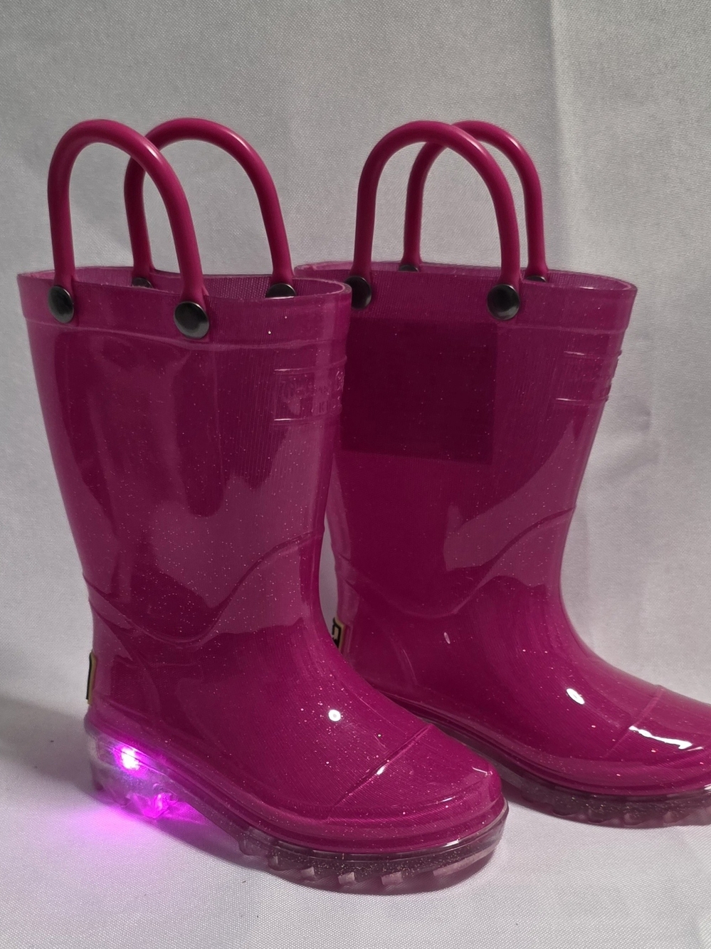 Western Chief Light Up Pink Glitter Rain Boots Pull On Handles Toddler Size 5